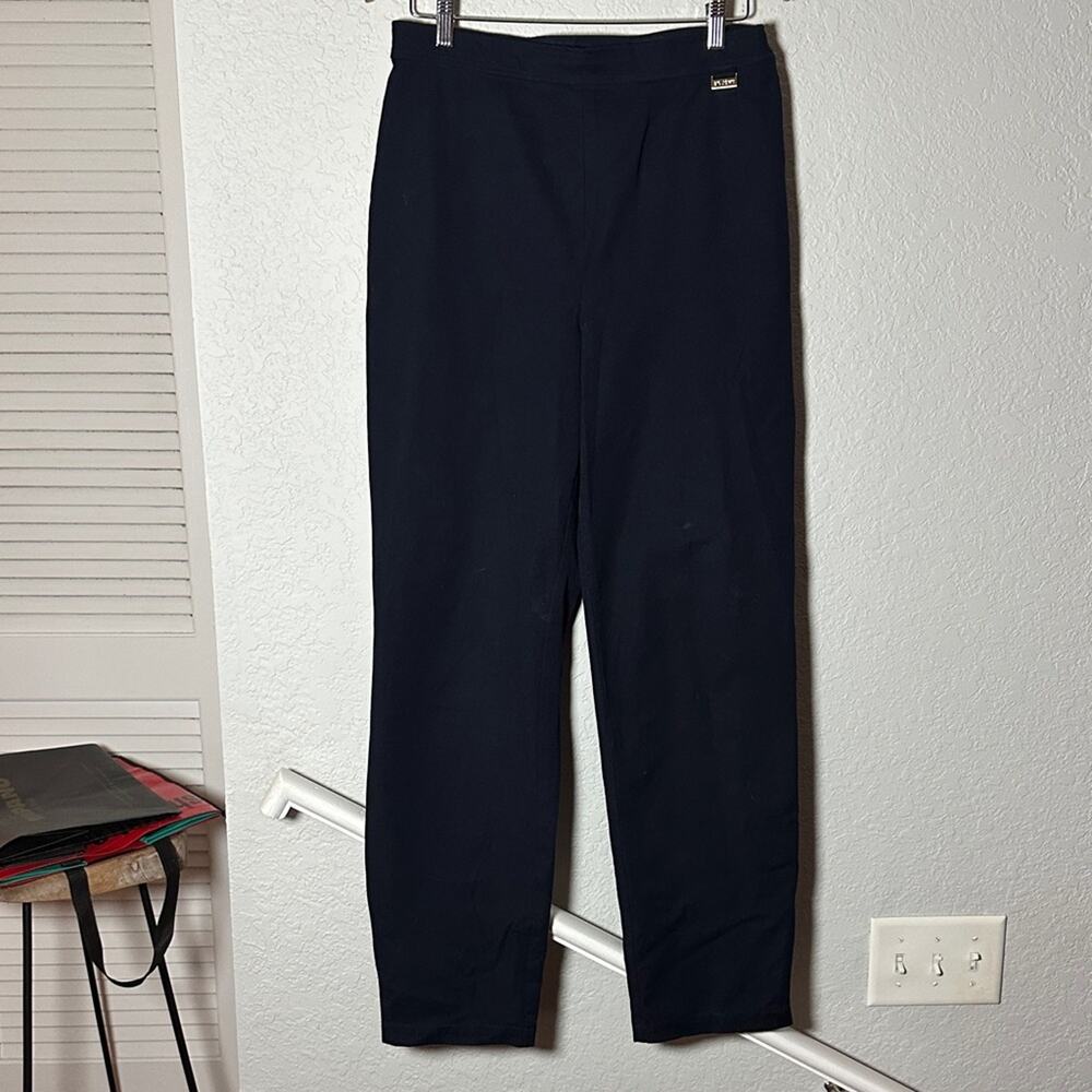 St John Sport Navy Blue Twill Pants Side Zipper Hem Size 10 Preppy Classic
